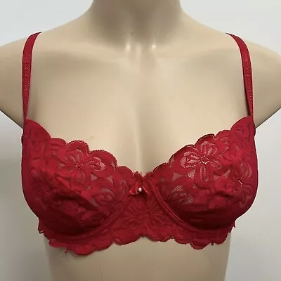 Vintage Rare Fredericks Of Hollywood 36C Red Lace Underwire Bra FREE SHIPPING • $39.99