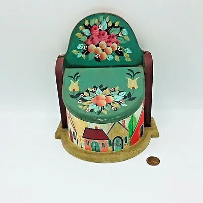 Hand Painted Lidded Slant Wood Box Folk Primitive Signed Kathy 90 Cottage Core • $48.50