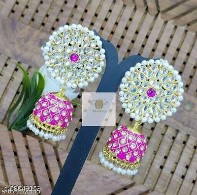 Indian Meenakari Jhumka Earrings Gold Plated Pink Jhumki Wedding Jewelry Women • $25.76