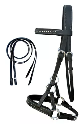 Horse Western English Leather Bitless Sidepull Bridle Reins Black Cob 7708BK-C • $59.99