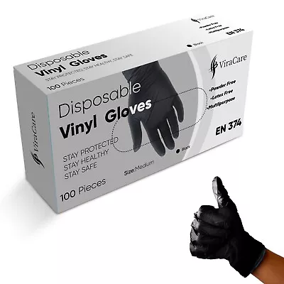 100 X Disposable Gloves Black Vinyl | Medium & Large | Latex Free | Powder Free • £5.99