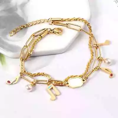NEW 18K Yellow Gold Plated Double Chain Music Note Bracelet Jewelry B28A • $50