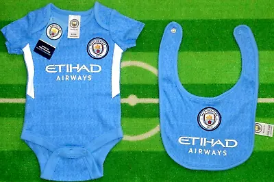 ⚽️Manchester City FC⚽️Authentic⚽️Baby Home Kit Vest & Bib⚽️0-3 Months⚽️New⚽️21⚽️ • £10.99