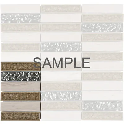 White Oak Gray Marble Stone Mosaic Tile Crackle Glass Stacked Kitchen Backsplash • $2.99