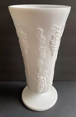 Vintage Indiana Glass Colony Harvest Grape White Milk Glass Footed Vase 10” Tall • $12.95