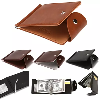 Money Clip Wallet Ultra-thin Slim Leather ID Credit Card Holder Thin Money Purse • £8.65