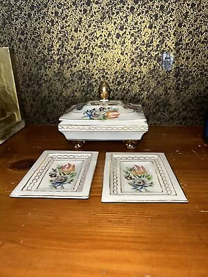 Vintage Lippet &Mann Bond Ware Magnolia Cigarette/Trinket Box And 2 Ashtrays • $8.90