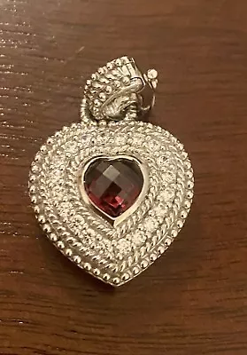 Judith Ripka Sterling Silver Garnet Diamonique Heart Pendant Enhancer • $66