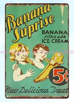 Removable Wall Art 1950s Ice Cream Store Banana Suprise Metal Tin Sign • $18.78