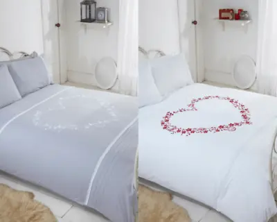 Heart Love Heart Trimmed Crochet Lace Pintuck Soft Duvet Cover Set • £41.99