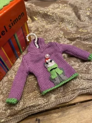 MICHAEL SIMON? Christmas Sweater Ornament Purple Cat In Hat Hoodie Beaded Hanger • $39.99