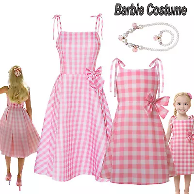 Women Girls Barbie Cosplay Barbie Costume Pink Dress Hat Wig Book Week Christmas • $13.98