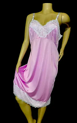 42 44 XL Vintage Pink Silky Nylon Full Dress Slip Chantilly Lace • $42.99