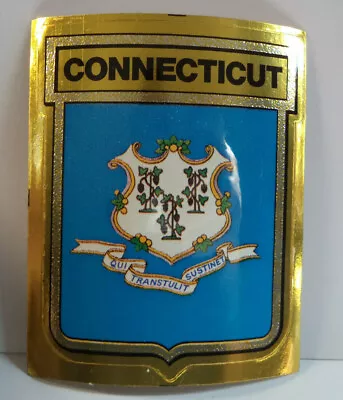 1972 Connecticut Sticker State Flag Medallion Vintage Gulf Oil 3  X 4  Premium • $5.99