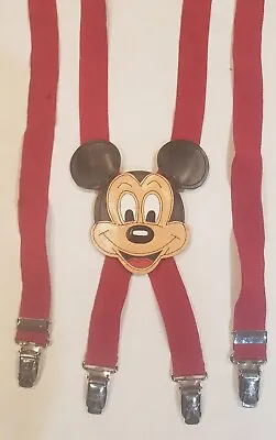 Vintage Disney Kids Mickey Mouse Childs Adjustable Suspenders Genuine Leather • $7.99