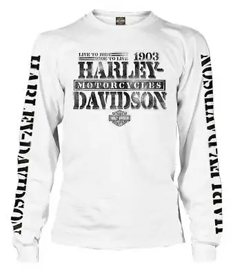 Harley-Davidson Men's Distressed Freedom Fighter Long Sleeve Shirt White • $43.95