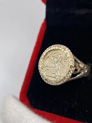 Vintage CHINESE PANDA Coin 925 + Gold Signed SS Ring Size: 6 Curved GORGEOUS • $80