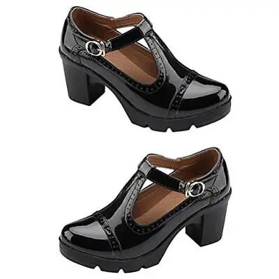 Holibanna Mid Block Heel Mary Women T- Strap Buckle Shoes Platform Heels Chunky  • £36.20