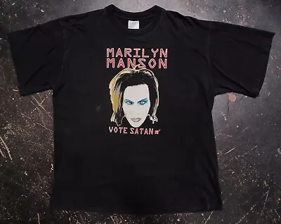 Vintage 90s RARE PRINT Marilyn Manson Vote Satan Black Gothic XL Band Shirt  • $450