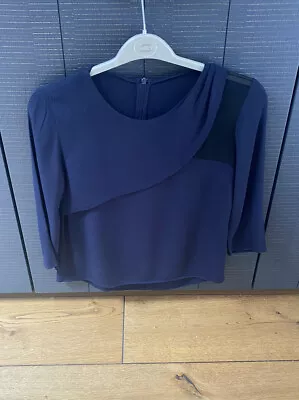 Sandro Paris Navy Dark Blue Black Tunic Cropped Top Blouse Ruffled Front Elegant • £9.99