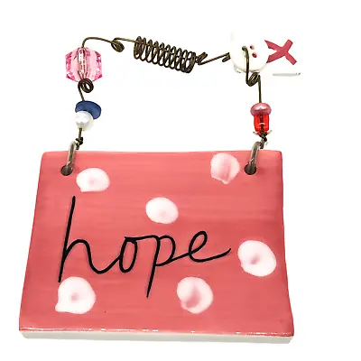 $17.95 • Buy Silvestri Sandra Magsamen Small Ceramic Wall Plaque 'Hope' Pink, White Dots