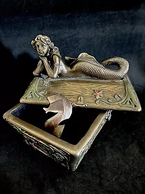 Mermaid Treasure Chest W/ Vintage Seahorse Brooch - Mother Of Pearl • $49