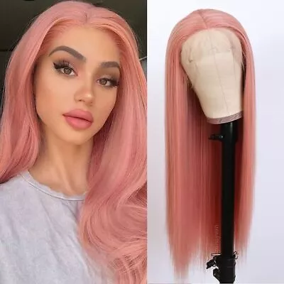 Long Straight Pink Lace Front Wigs Synthetic High Temperature Wig Beauty New Cos • $35.14