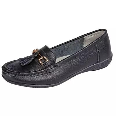 Ladies Real Leather Tassel Slip On Moccasin Flat Nautical Boat Shoes Loafers • £19.95