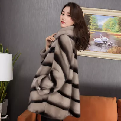 Velvet Mink Fur Coat Women's Mid Length Jackets Hooded Loose Fit Outwear L-5XL • $115.65