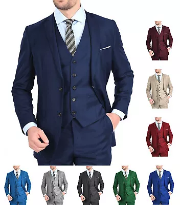 Mens 3 Piece Wedding Men Suits Tuxedos Groomsmen Blazer Vest Pants Custom Made • $105.55