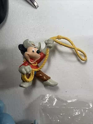 Vtg Mickey Mouse Cowboy Lasso Plastic Figure Applause Disney 3  Cake Topper • $14.87