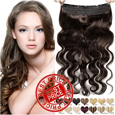 $18.57 • Buy THICK One Piece Clip In REAL Remy Human Hair Extensions 3/4 Full Head Ombre Wavy