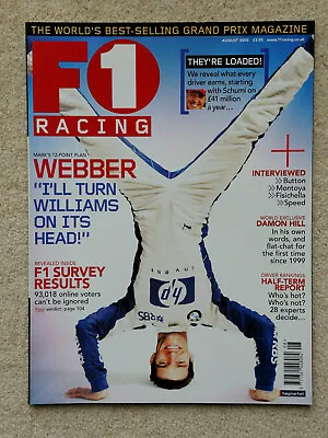 F1 Racing August 2005 - Webber Button Montoya Fisichella Damon Hill • £5.45