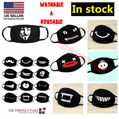 $2.99 • Buy Cartoon Face Mask Cover Funny Unisex Teeth Mouth Black Cotton Printed Washable