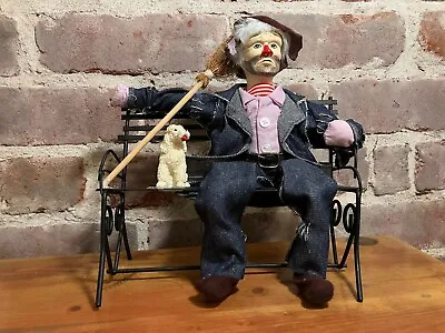 Vintage Collector's HOBO CHARLIE CLOWN With Dog On Bench 8  Figurine • $44.99