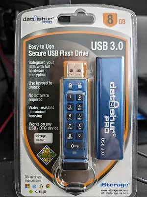 IStorage DatAshur Pro 8GB USB 3.0 Flash Drive│Pen Memory Drive│139MB/s│FIPS│Blue • £10