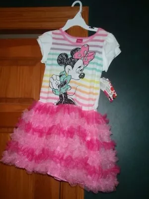 New Girls Disney Minnie Mouse Dress Size 6 W/pink Tutu On The Bottom Retail $40 • $19