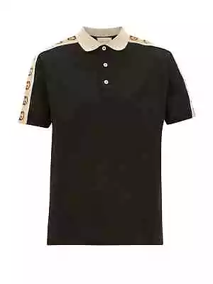 Gucci Black Cotton Piquet Polo With Interlocking G Stripe • $325