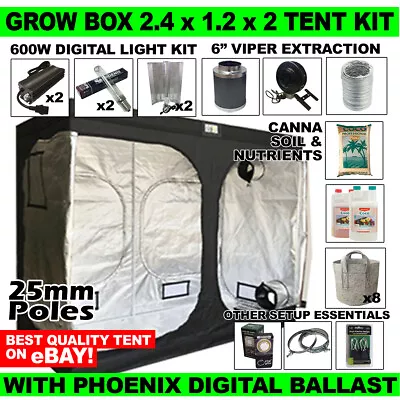 Grow Box Tent Kit 2.4 X 1.2m 25mm - Digital Ballast Kits 6  Extraction NutesEtc • £454.99