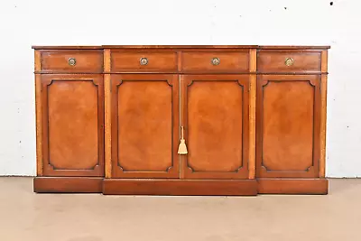 English Georgian Banded Mahogany Breakfront Sideboard Or Bar Cabinet • $3995