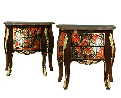 Night Stands Commodes Pair Marble Top Boulle Style ModelDiminutive Vintage • $1098.89