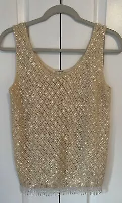 Vtg 60s Hand Beaded  Fringed Wool Sweater Cami Tank By Cyn Les Medium 34 C3 • $22.46