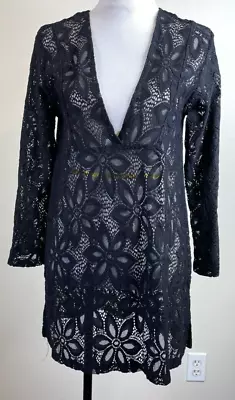 J Valdi Womens Swimsuit Cover Up Size Large Black Lace V-Neck • $22.45