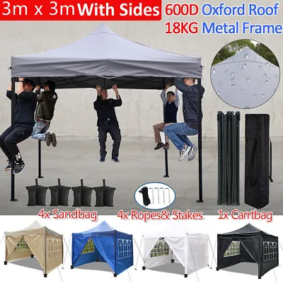 Pop Up Gazebo Heavy Duty Roof Cover 600D Waterproof Marquee Canopy Tent 3x3m • £9.99
