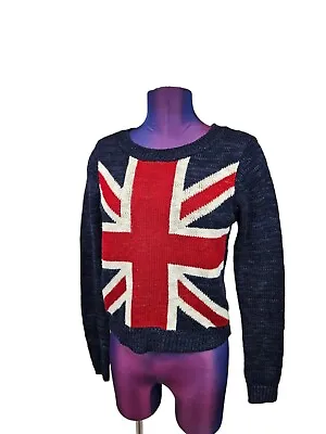 Rebellious One Navy & Red Union Jack Crew Neck Sweater Size Small Women's G21 • £33.25
