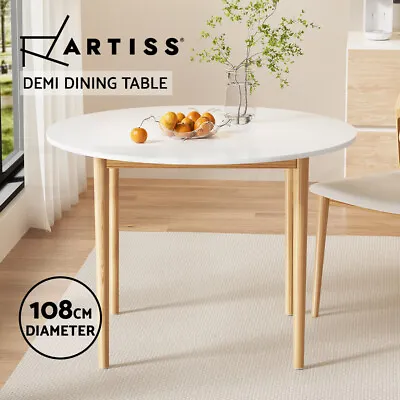 Artiss Dining Table Round White Wooden Top 108CM 4 Seater Pine Wood Legs • $119.95