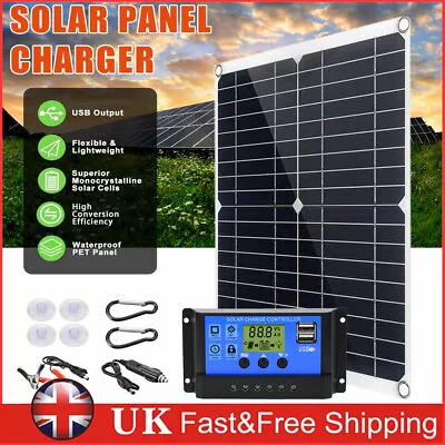 50W Solar Panel 12V Battery Charger & 30A Controller Caravan RV Boat Camping Kit • £21.99