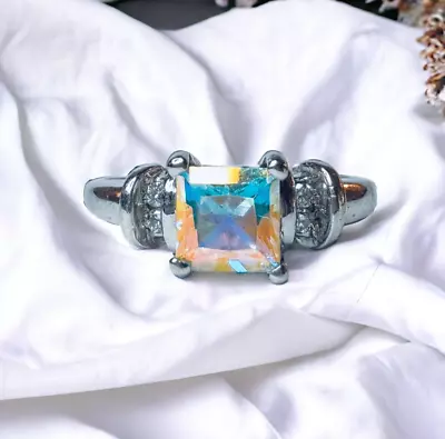 10k Gold Aurora Borealis Topaz & Diamond Ring Sz 4.75 Rainbow Mystic Topaz 1.6g • $350