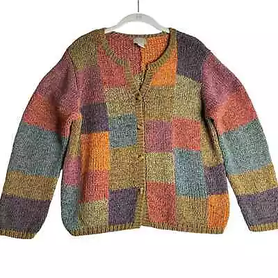 Vtg 90s Sigrid Olsen Sport Cardigan Sweater Womens L Multicolor Button Up Artsy • $30