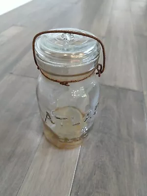 Atlas Vintage Quart Clear Mason Jar Easy Seal Jar Canning Glass Lid Wire Nail  • $7.99